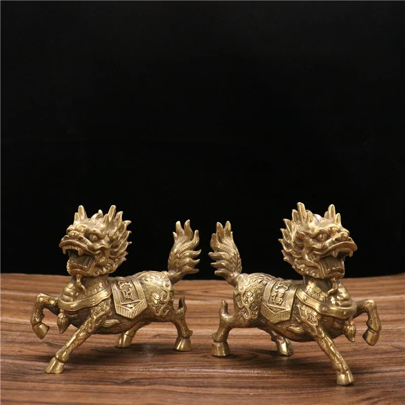 Pure brass auspicious auspiciousness, fertility, longevity, and prosperity - Kirin animal treasure gathering ornament for openin
