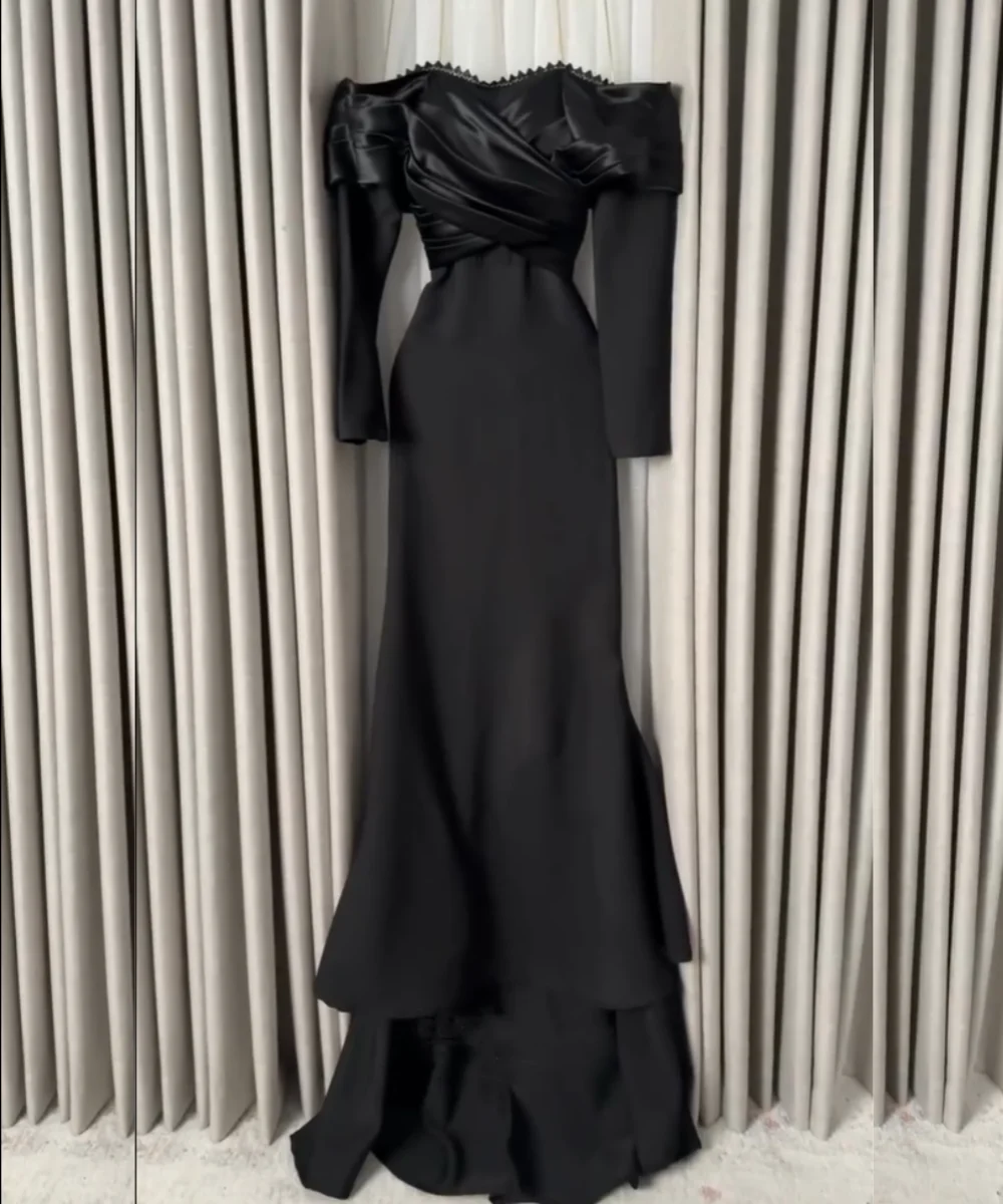 

Customized Unisex Jersey Pleat Mermaid Off-the-shoulder Long Bespoke Occasion Prom Dresses Chinese Style Formal