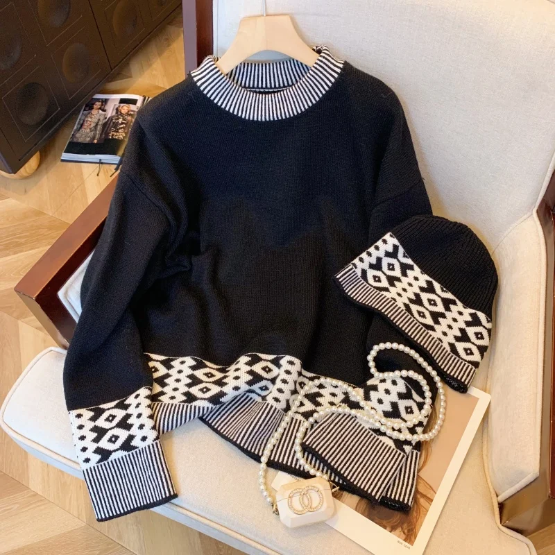 

Women's Black Gothic Sweater Round Neck Long Sleeve Y2K American High Street Harajuku Retro Top Sweater Winter Clothing 2025 New