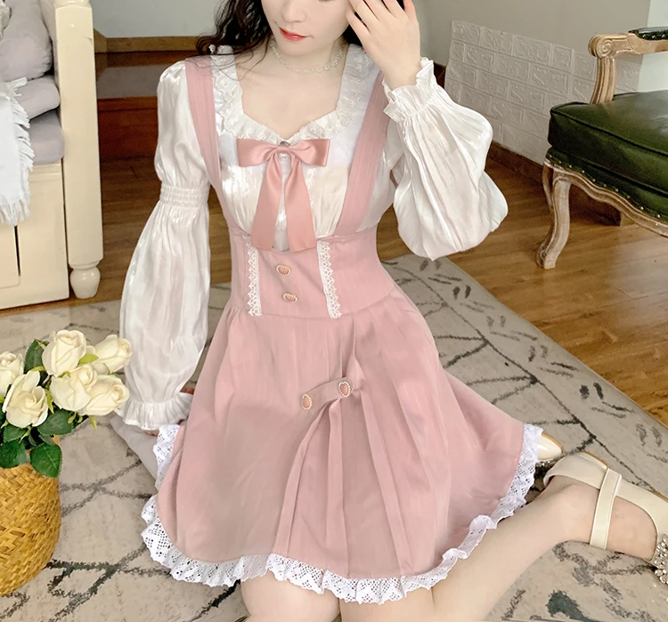 Summer Pink Korean Sweet Dress Women 2022 Lace Japanese Kawaii Cute Party Mini Dresses Casual Elegant Suspender Dress Female New