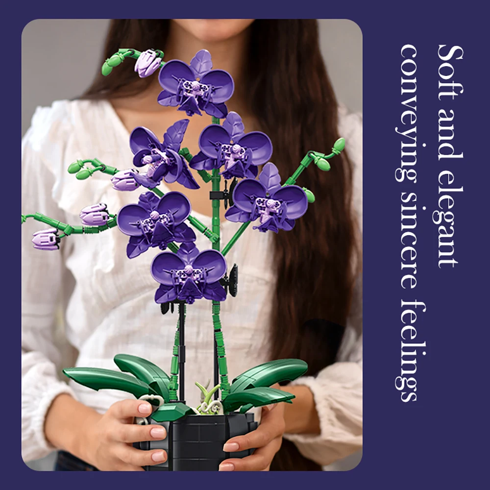

3D Flower Realistic Phalaenopsis Building Block Toy-Potted Display,Tabletop,Home Decor,Gorgeous Interior,Perfect Gift for Girls