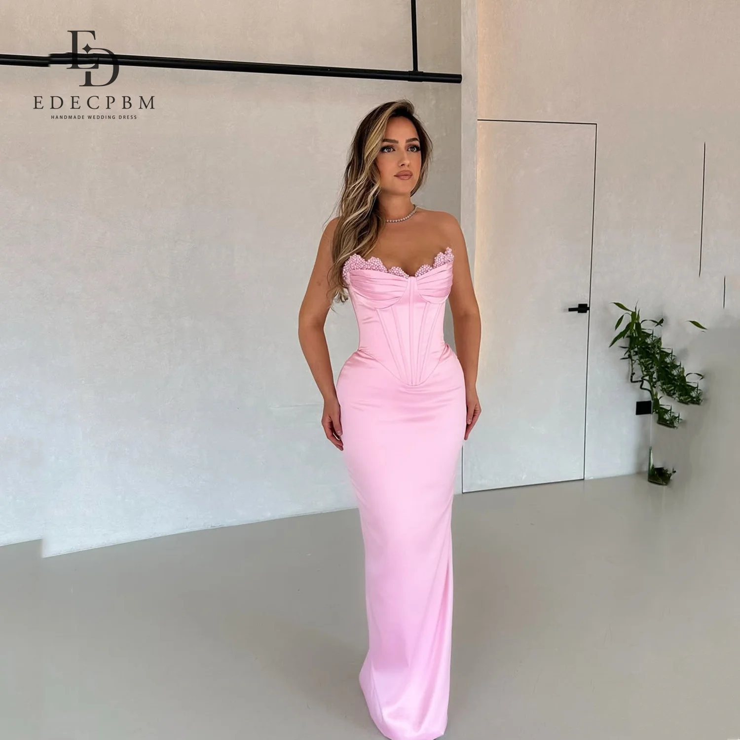 

EDECPBM Pink Elegant Party Dresses for Special Occasions Luxurious Evening Dresses Brands Beading Customized Mermaid Prom Dress