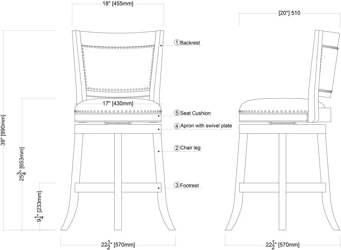 Banqueta giratória para contador, fezes giratórias, cor preta, 24 polegadas