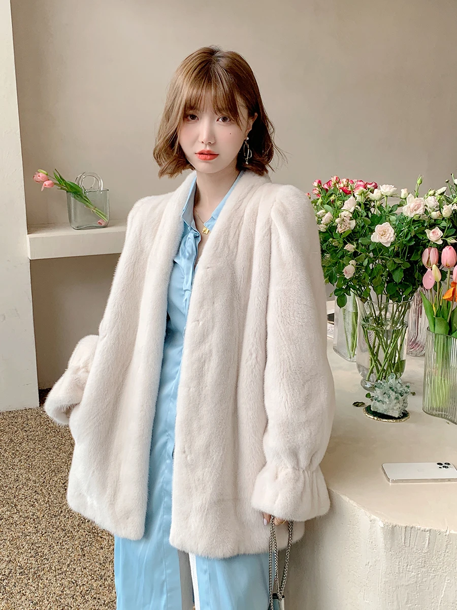 HDHOHR 2024 New Natural Mink Fur Coats Women Real Mink Fur Coats Outwear Park With Fur High Quality Female Warm Winter Jacket