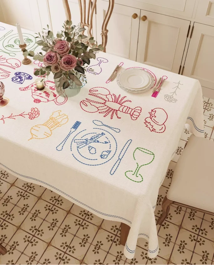 Rectangular Table Cloth Food Pattern Tablecloth for Dining Table Coffee Tea Table Cover Wedding Easter Decoration