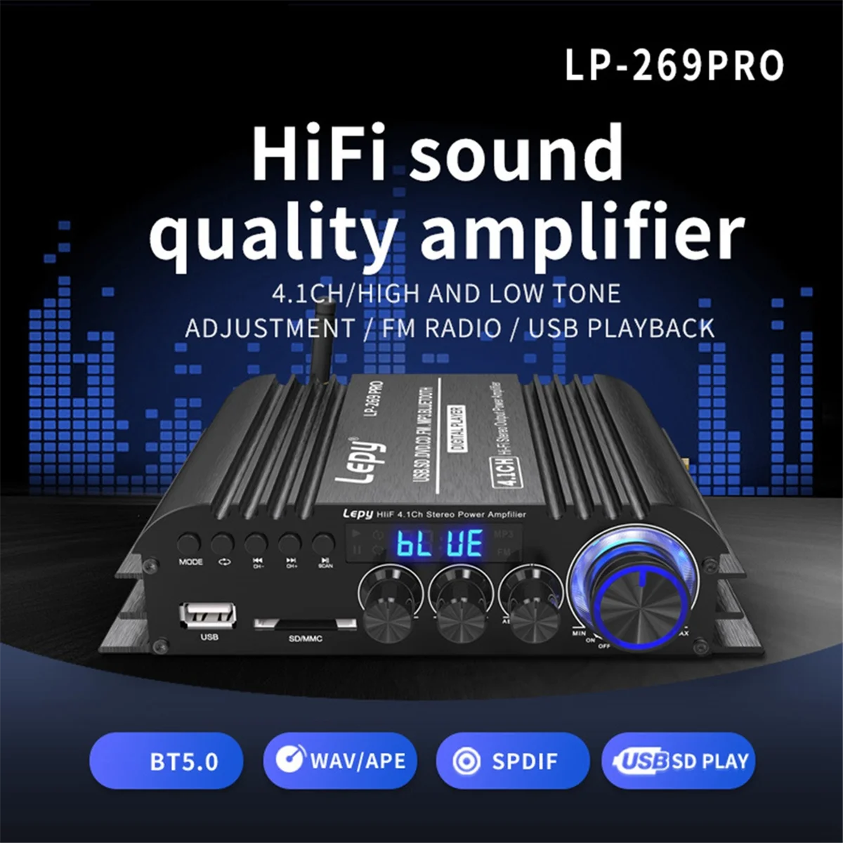 Lepy LP-269 PRO 4.1 Channel Bluetooth Amplifiers for Home Car Theater Coaxial in USB SD FM Function Subwoofer EU Plug