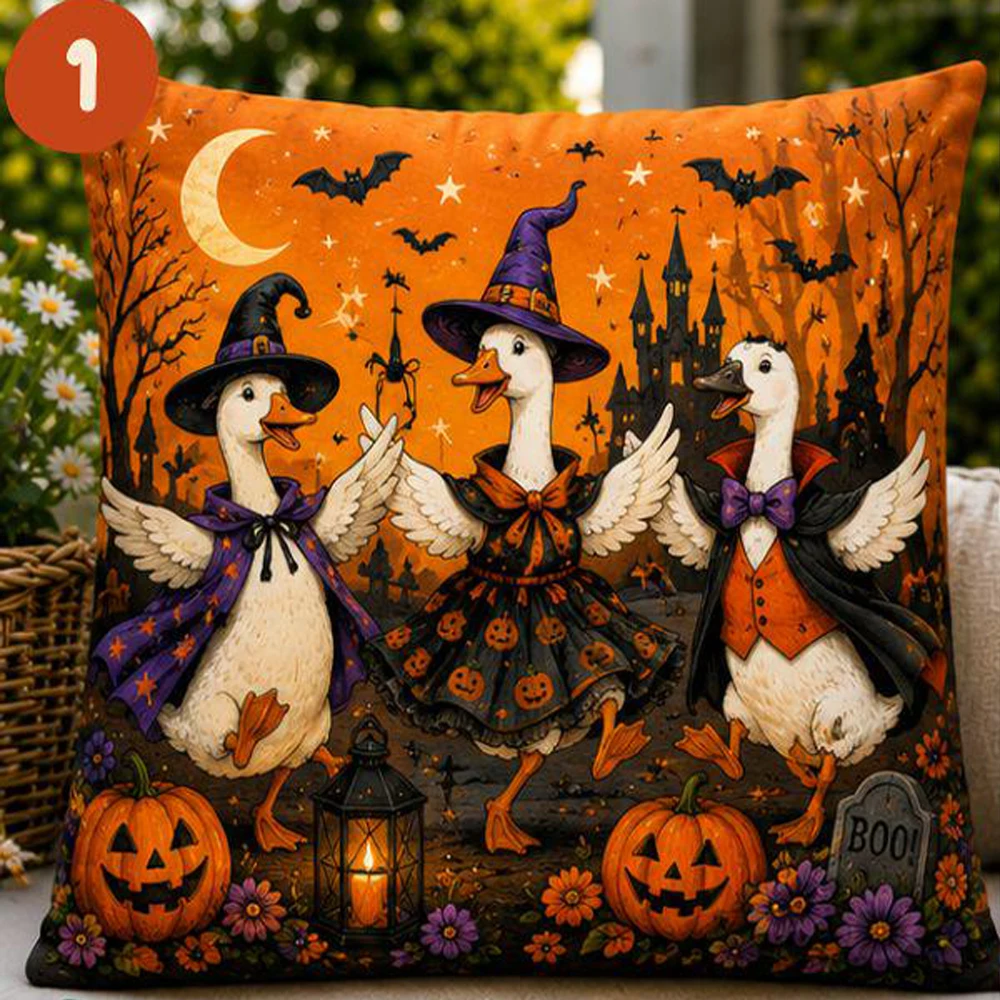 1pc Halloween Duck Pillow Cover Polyester 2D Double Sided Print Cute Witch Goose Pumpkin Cushion Case for Living Room Sofa Home