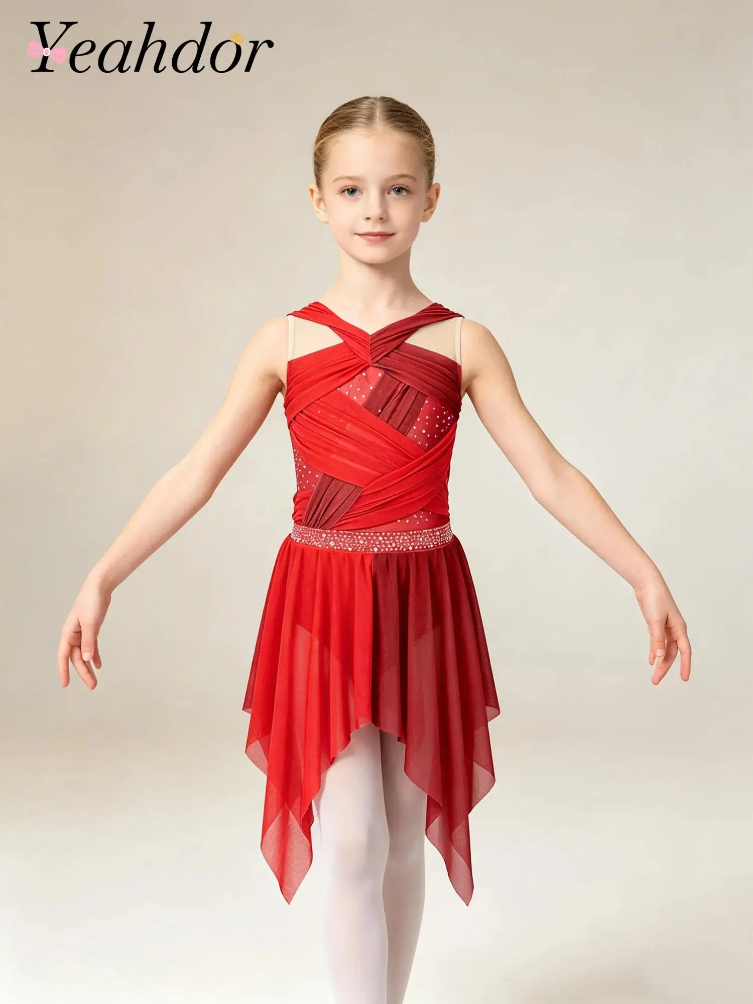 Children Figure Skating Dress for Girl Rhinestone Stage Performance Dancewear Dance Leotard Dress Kids Ballet Gymnastics Costume