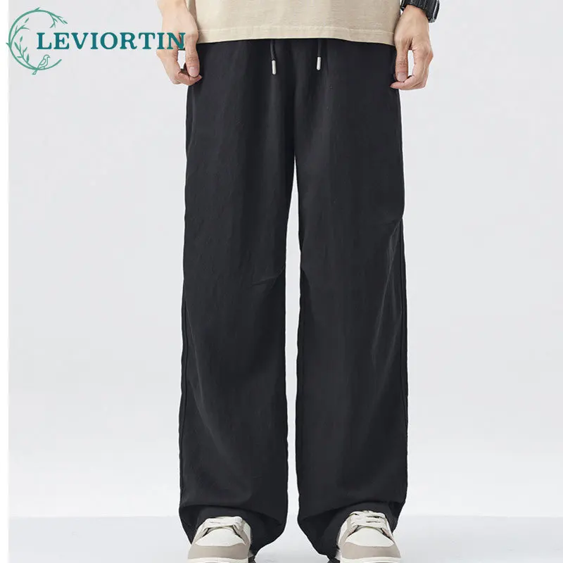 

2025 Men's summer youth fashion versatile cool loose straight leg wide leg paratrooper casual solid color work pants B898
