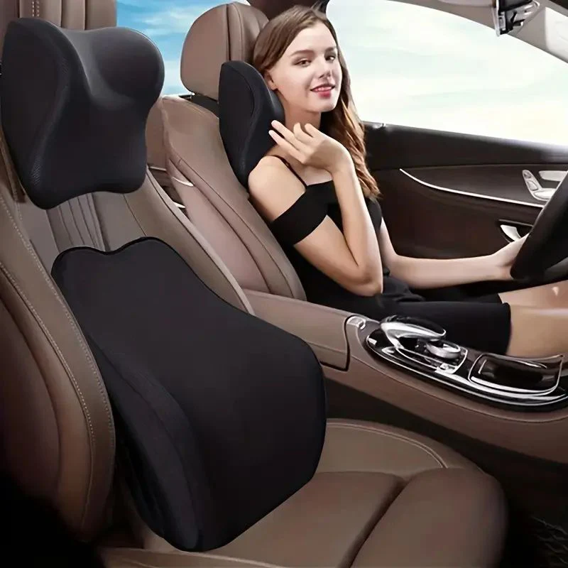 Cervical Support Car Headrest Pillow High Rebound Imported Memory Foam Car Neck Pillow Support High End Car Grey Pillow