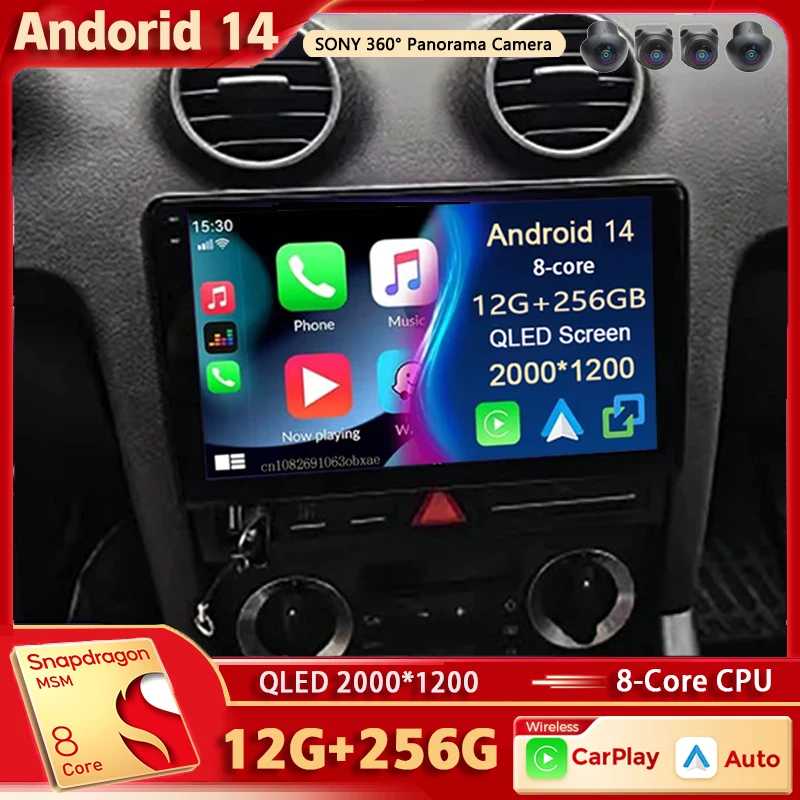 

Android 14 2K QLED For Audi A3 2 8P 2003-2013 S3 2 2006-2012 RS3 Android Car Radio Multimedia Video Player GPS Stereo CarPlay 4G