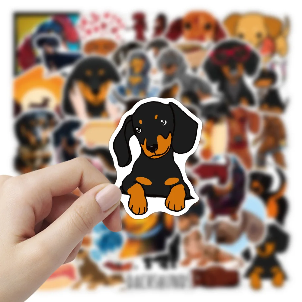 Pegatina de dibujos animados de Dachshund Doodle para portátil, monopatín, equipaje, motocicleta, nevera, juguete impermeable, 10/30/50 Uds.