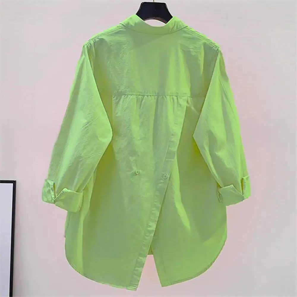 

Irregular Back Split OL Casual Elegant All-Match Loose Shirts And Blouses Trend Women Solid Button Pocket Shirt Youthful Clothes