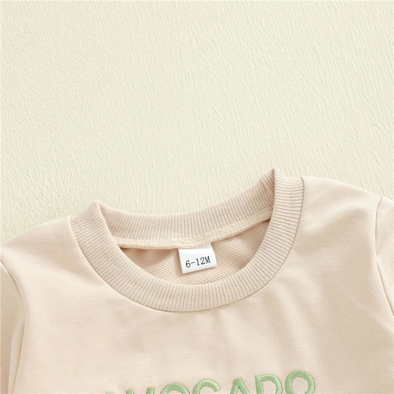 طفل صبي الخريف ملابس الأفوكادو خطابات التطريز طويلة الأكمام جولة الرقبة البلوز + مرونة الخصر السراويل الصلبة 2 قطعة مجموعة