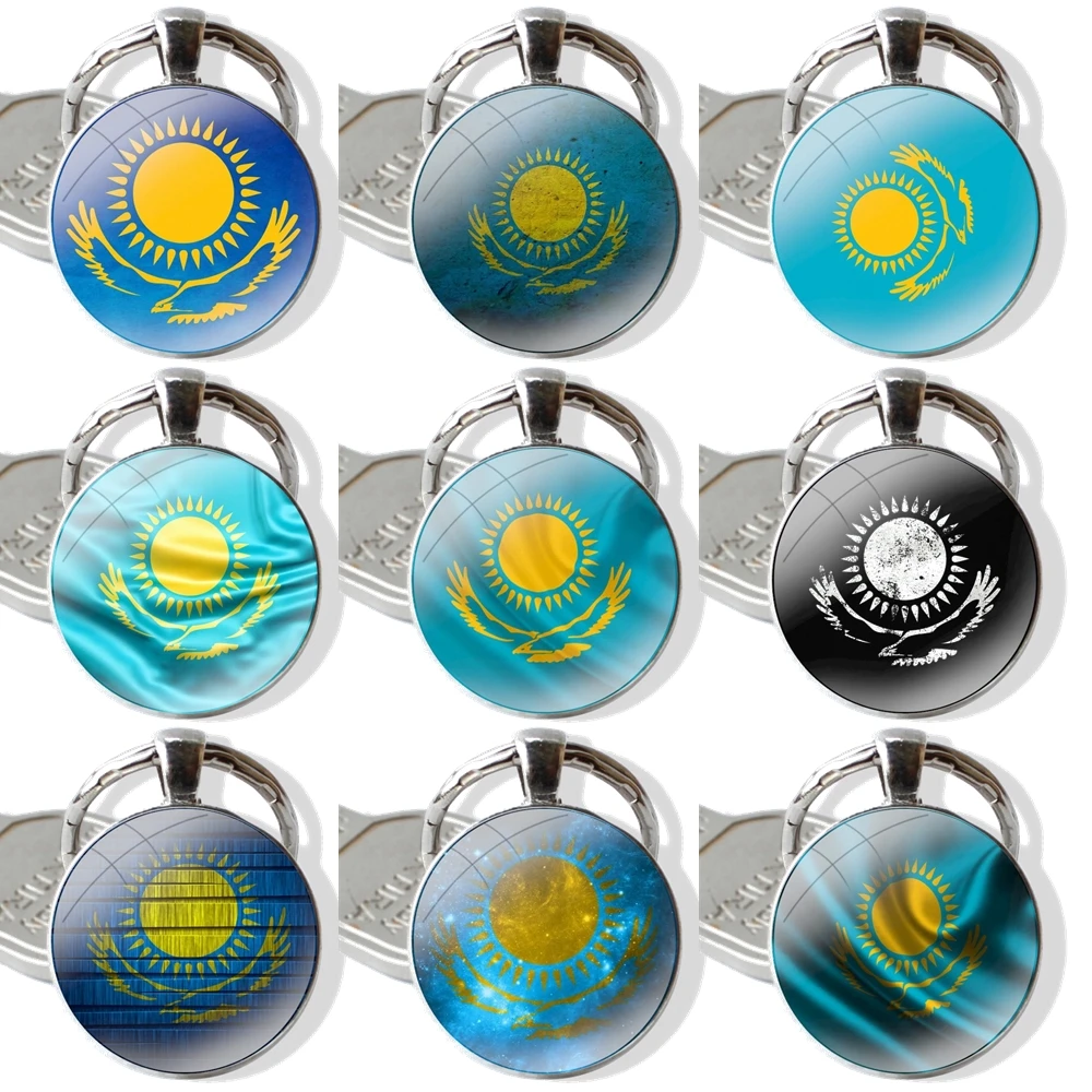 glass cabochon keychain Car key chain Charms keychains Gifts Kazakhstan flag Accessories Phone Cases Covers