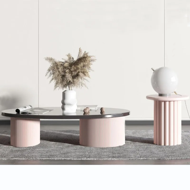 Tavolino da caffè rotondo in legno massello dipinto con pianoforte Tavolino da tè moderno semplice in acciaio inossidabile telescopico