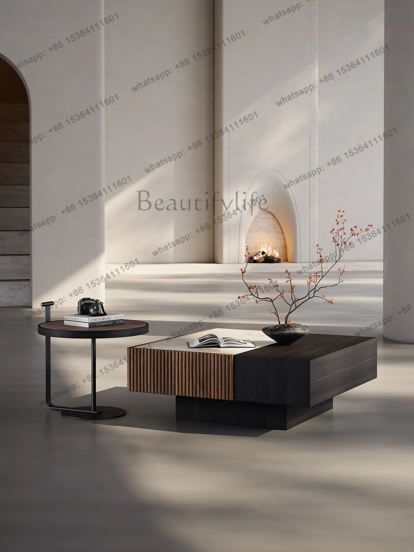 Italian light luxury rock slab living room home modern minimalist coffee table combination