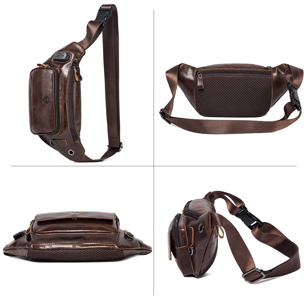 Męska saszetka biodrowa z prawdziwej skóry, codzienna nerka, modna torba na pasek, etui na telefon komórkowy, podróżna torba crossbody na klatkę piersiową.