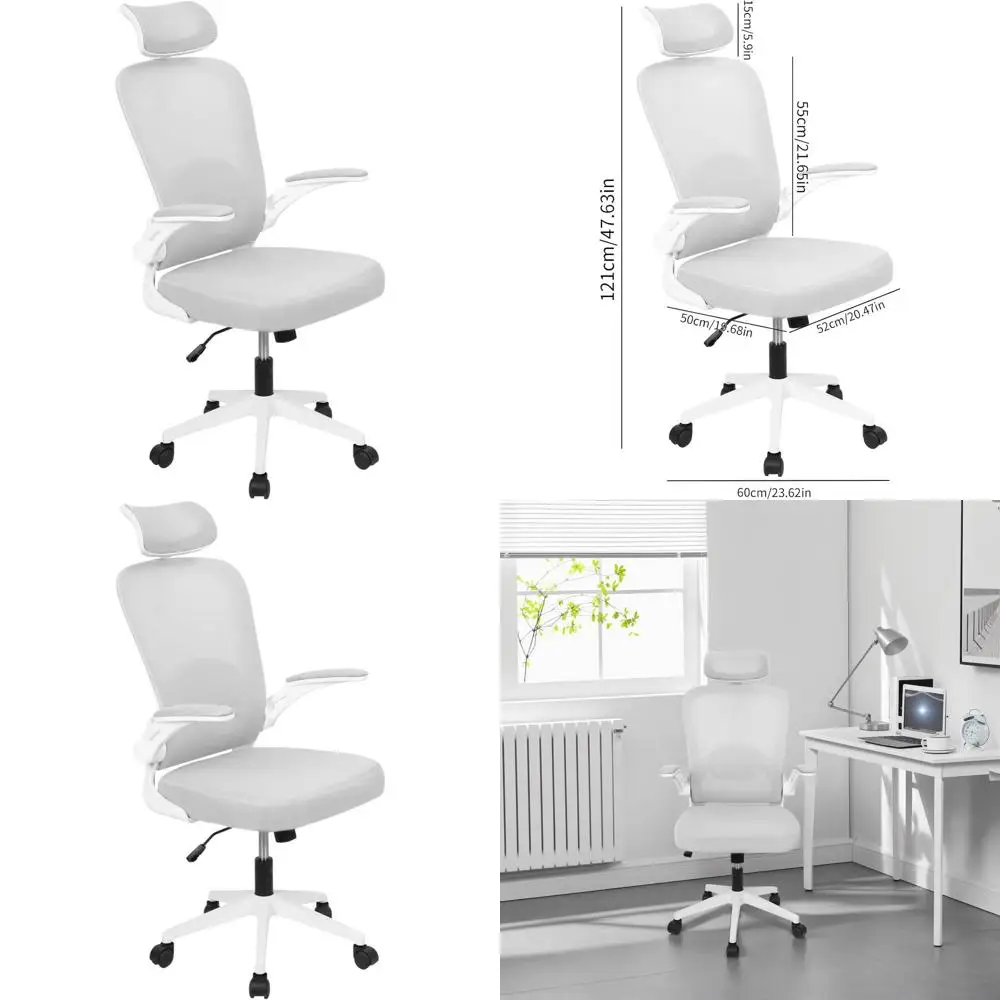 

Supportive High-Back Mesh Chair for 400lbs, Adjustable Swivel Ergonomic Office Desk Chair with Lumbar Support (White)