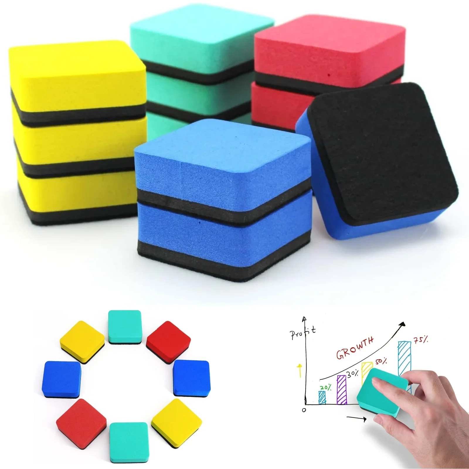 4Pcs Kawaii Whiteboard Dry Eraser Magnetic Whiteboard Eraser Marker Cleaner Chalk Blackboard Wipe School Office Supplies