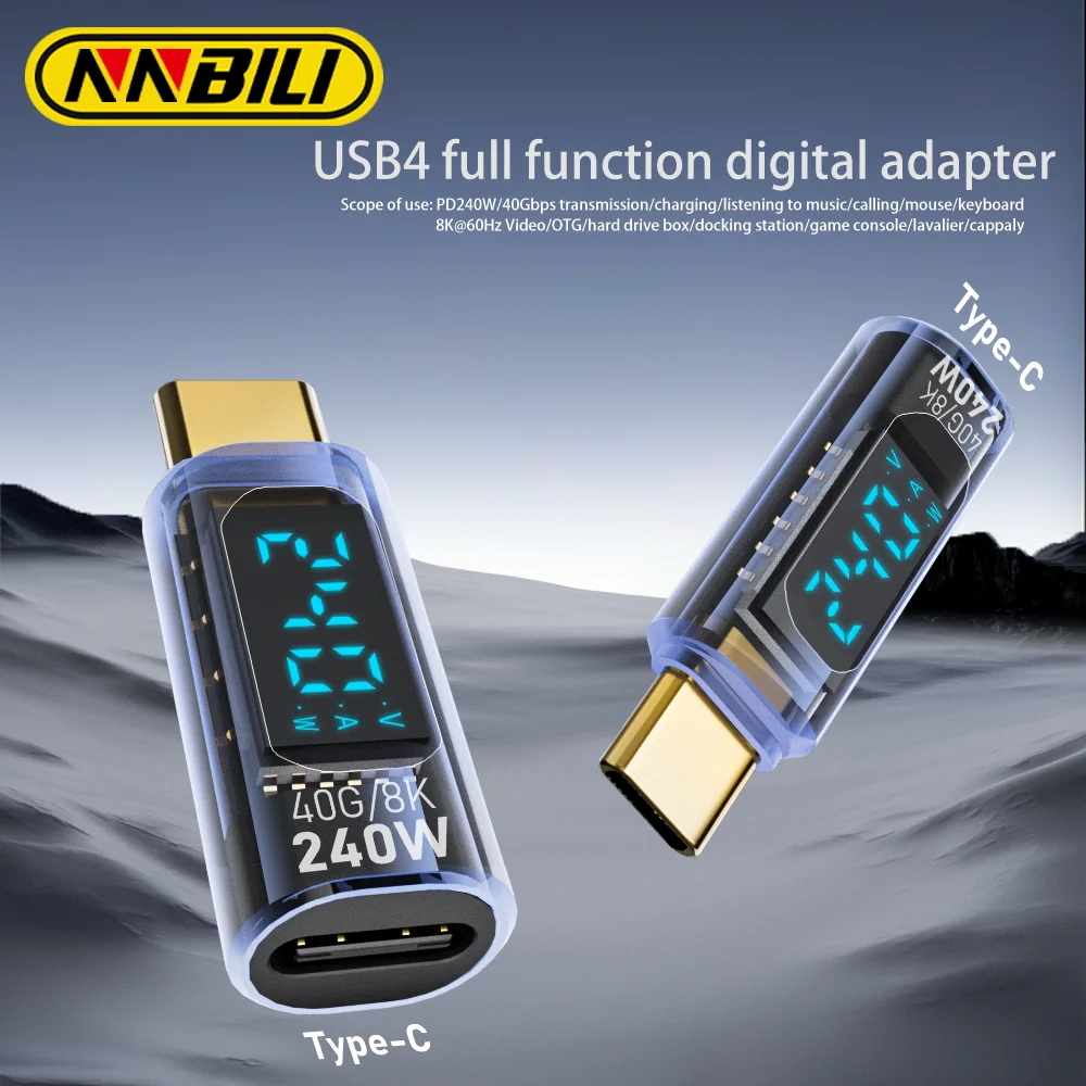 NNBILI Transparent LED Display PD240W USB4.0 40Gbps Type C to C OTG Adapter 8K@60Hz 5A Fast Charging Cable for iPhone 16 15 14 ﻿