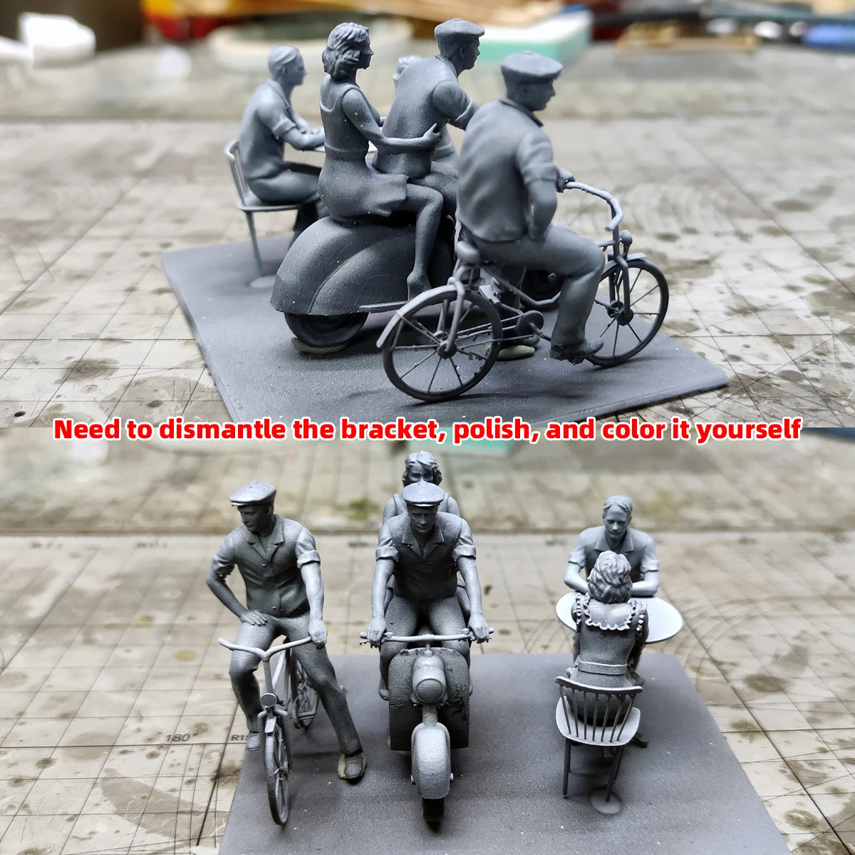 Maßstabsgetreue Miniatur-Modellbausätze Figuren Diorama Moderne Urbane Zivilisten-Frauen Fahrrad-Set 1/35 1/43 1/48 1/64 1/72 1/87 HO – Detail 4