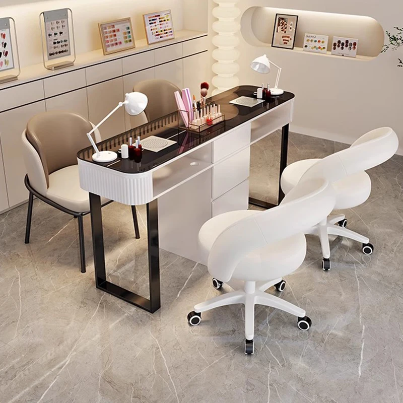 

French Modern Nail Table Professional Trendy Beauty Elegant Nail Table With Drawers Glam Mesa De Manicura Salon Furniture