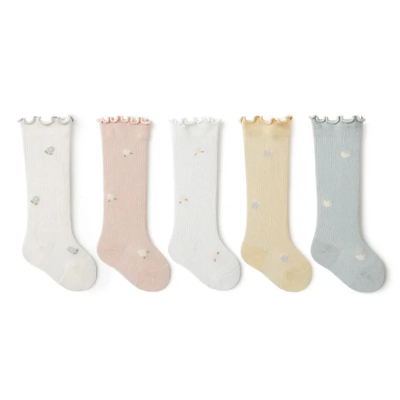 

3 Pairs a Lot Baby Socks New Summer Cute Flower Knee Length Socks Infant Anti-mosquito Socks 0-3Y