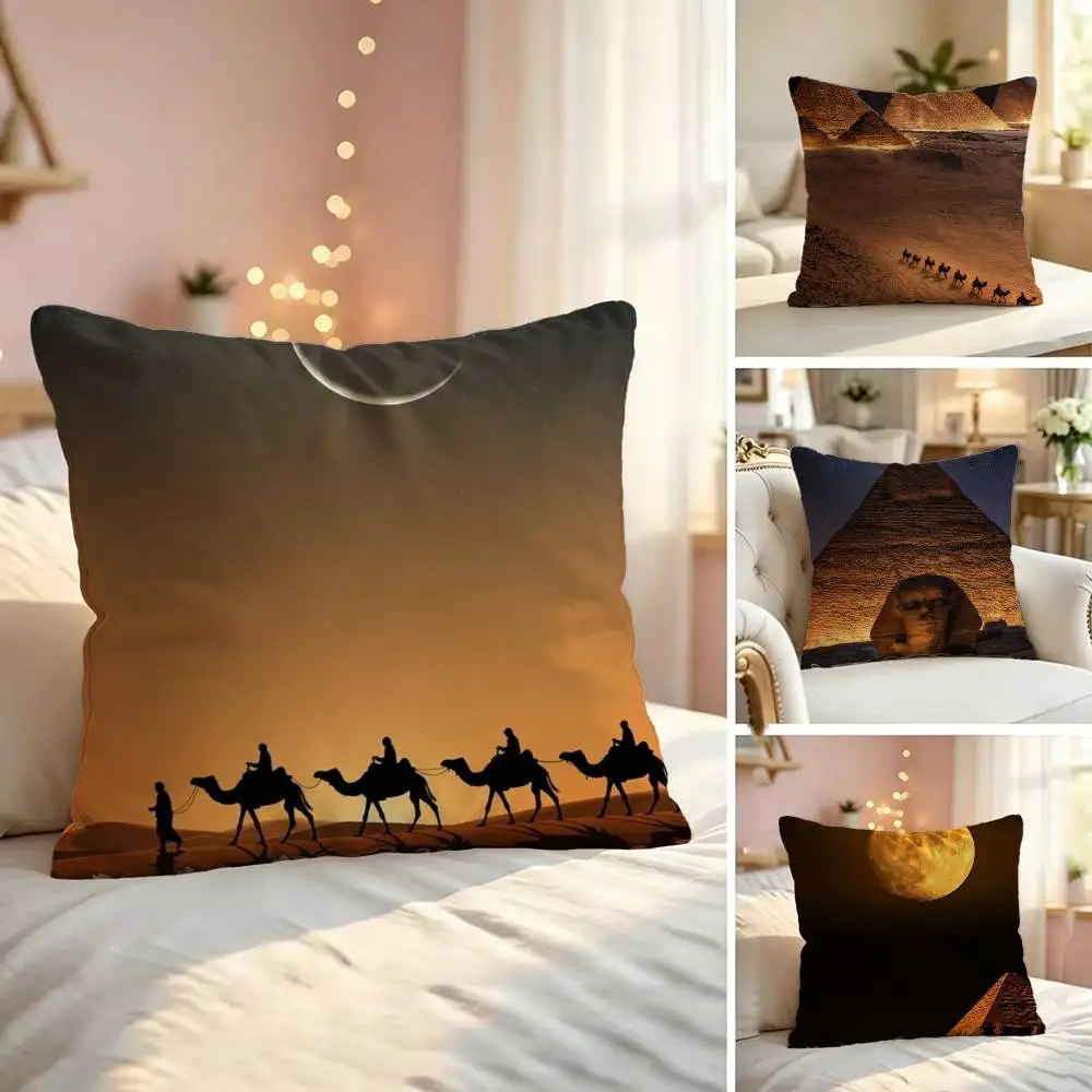 Egypt Desert Pyramid Camel Square Double-Sided printed Pillow Case Bedroom Bedside Pillow Sofa Cushion Cover