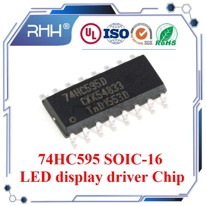 74HC595 74HC595D SOIC-16 Shift Register 1 Element 8 Bit LED display driver electronic components driver chip