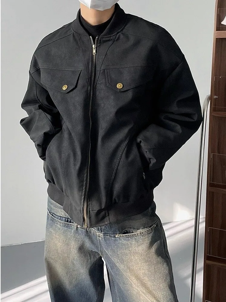 

Cleanfit Korean Sle Retro ort Leather Jaet Men's Loose Baseball Coat Autumn Winter Faionable Workwear Polyester Fabric