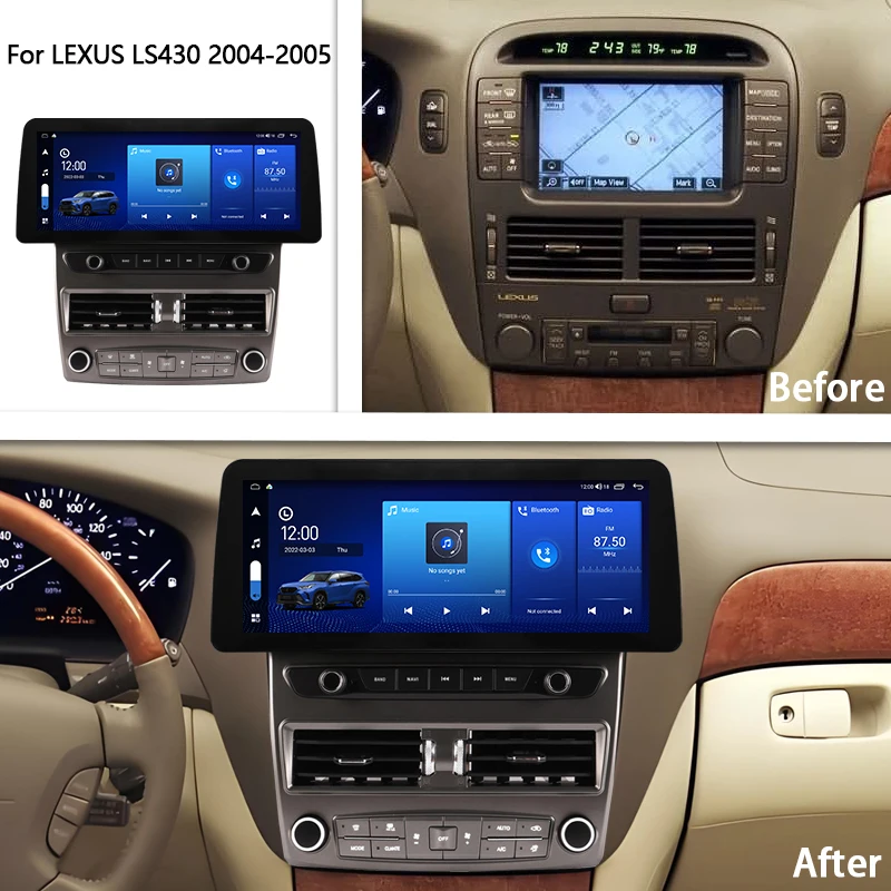 12.3 INCH For LEXUS LS430 2004-2005 Car Navigation Gps Audio Dvd Radio Android14 8+256G carplay 2400*896 UIS 7862S