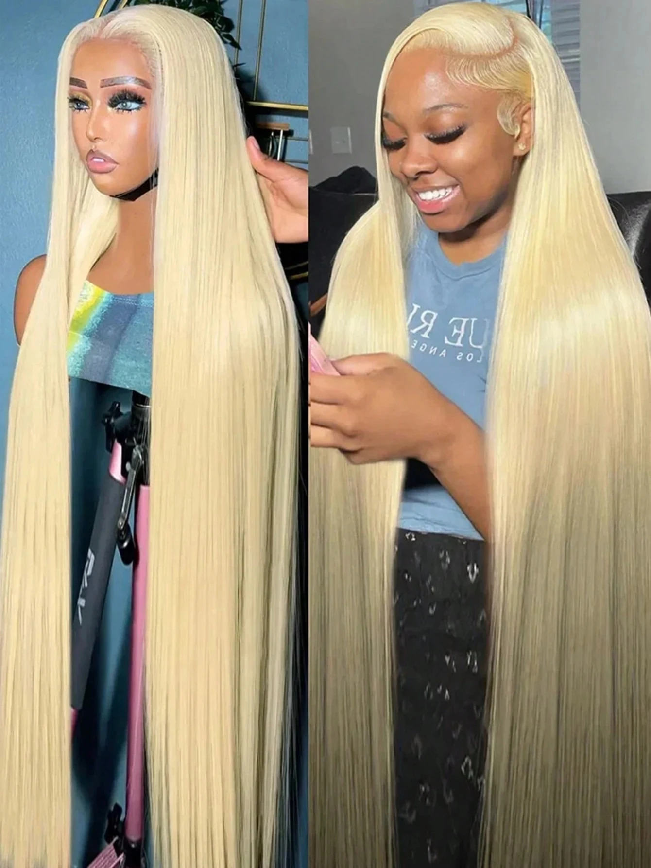 34 Inches 13x4 HD Transparent Full Frontal Lace 613 Blonde Colored Straight Human Hair Wigs Lace Front Wigs For Women image 6