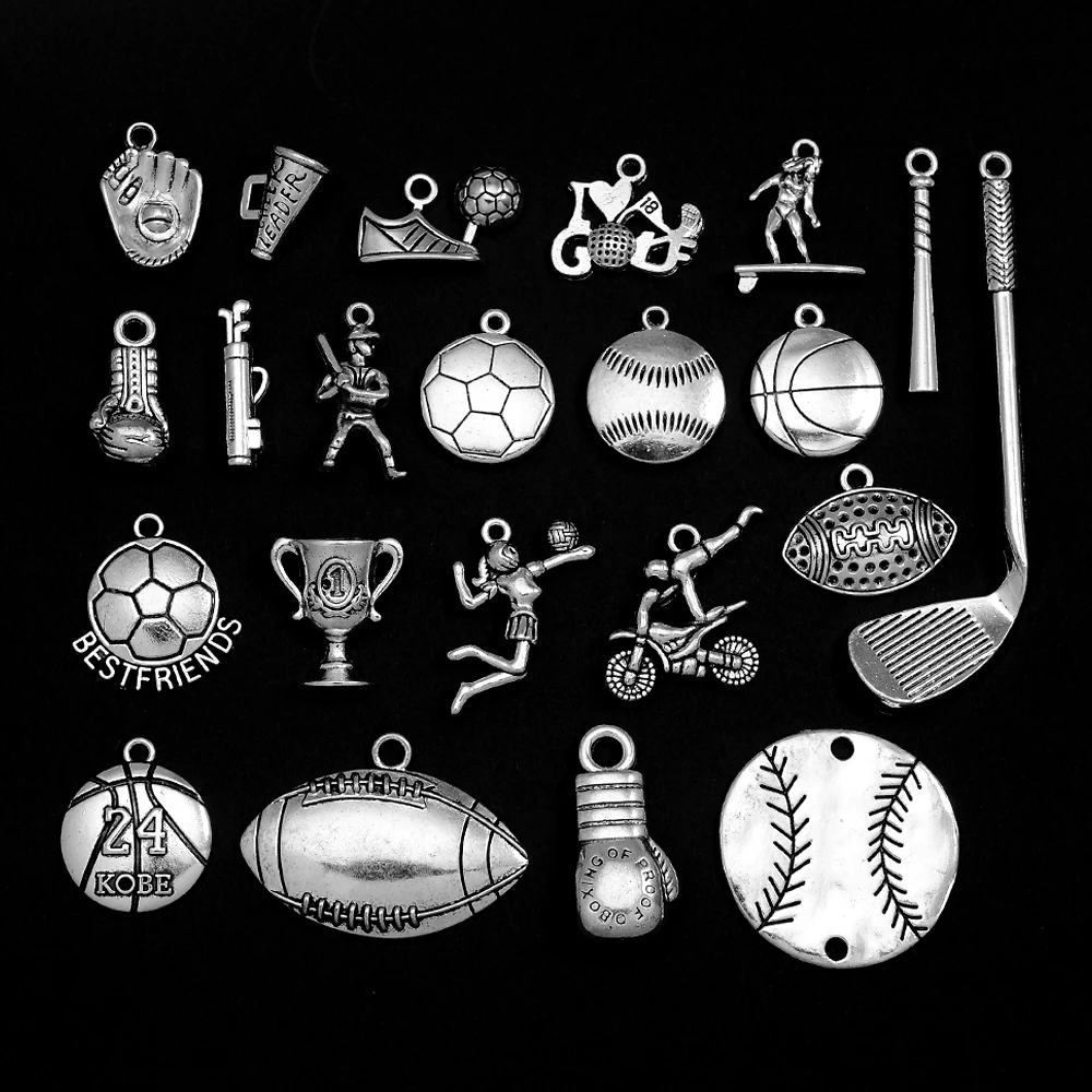 

5/10pcs/lot Vintage Sports Ball Cheerleader Charms Boxing Golf Pendant For Diy Jewelry Making Findings Supplies Accessories