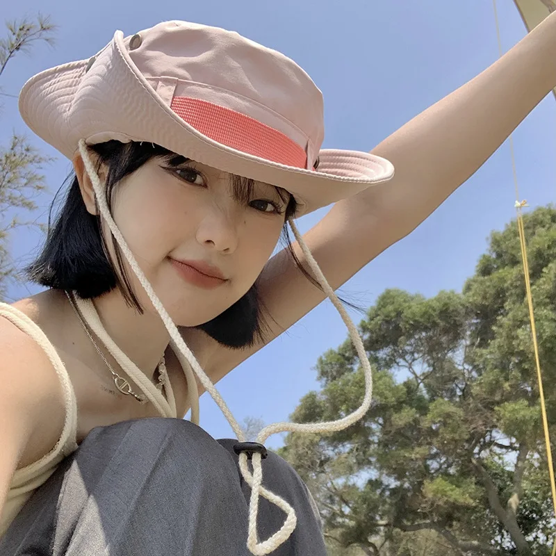 Women's Fashion Hats Pink Western Cowboy Hat Summer Hot Girl Outdoor Camping Hiking Hat Sunshade Sun Protection Fisherman's Hat