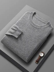 Autumn Winter Men O-neck 100% Merino Wool Pullover Cashmere Sweater Basic Casual Bottom Business Knitwear Soft Warm Clothing