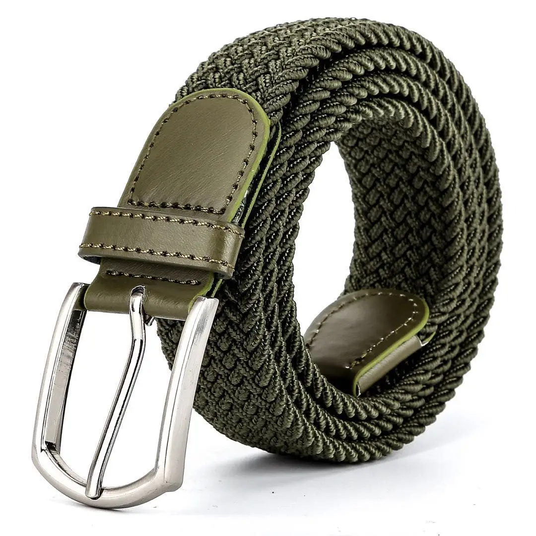 3,3cmX110cmX130cm 2024 Hochwertiger Neuer Elastischer Geflochtener Gürtel für Herren Lässiger Canvas-Gürtel für Damen Koreanischer Allrounder mit Dornschließe Weiß Schwarz – Detail 10
