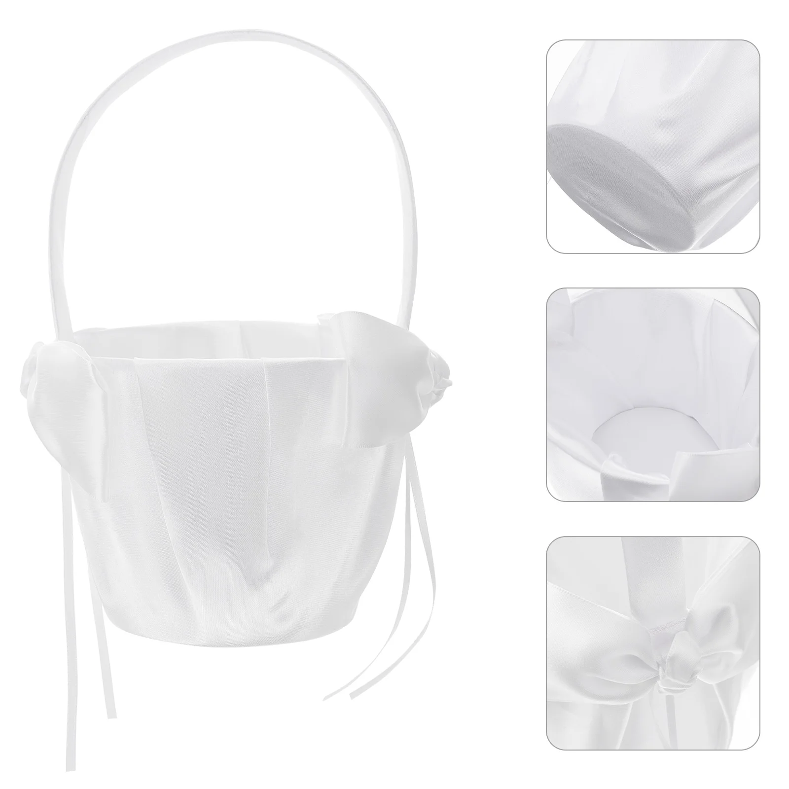 

Woven Baskets Romantic Wedding Flower Holder White Lace Girl Basket for Petals Candies Bridal Party Storage Container