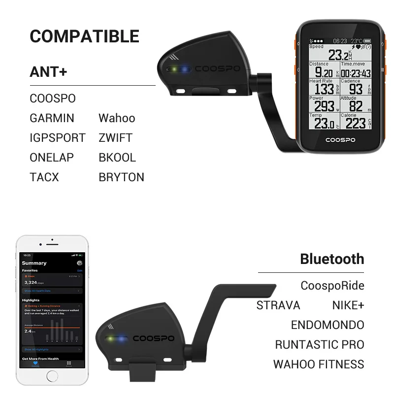 COOSPO BK805 Bicycle Speed Cadence Dual-Mode Pedal Sensor Bluetooth5.0 ANT+ RPM For Wahoo Garmin