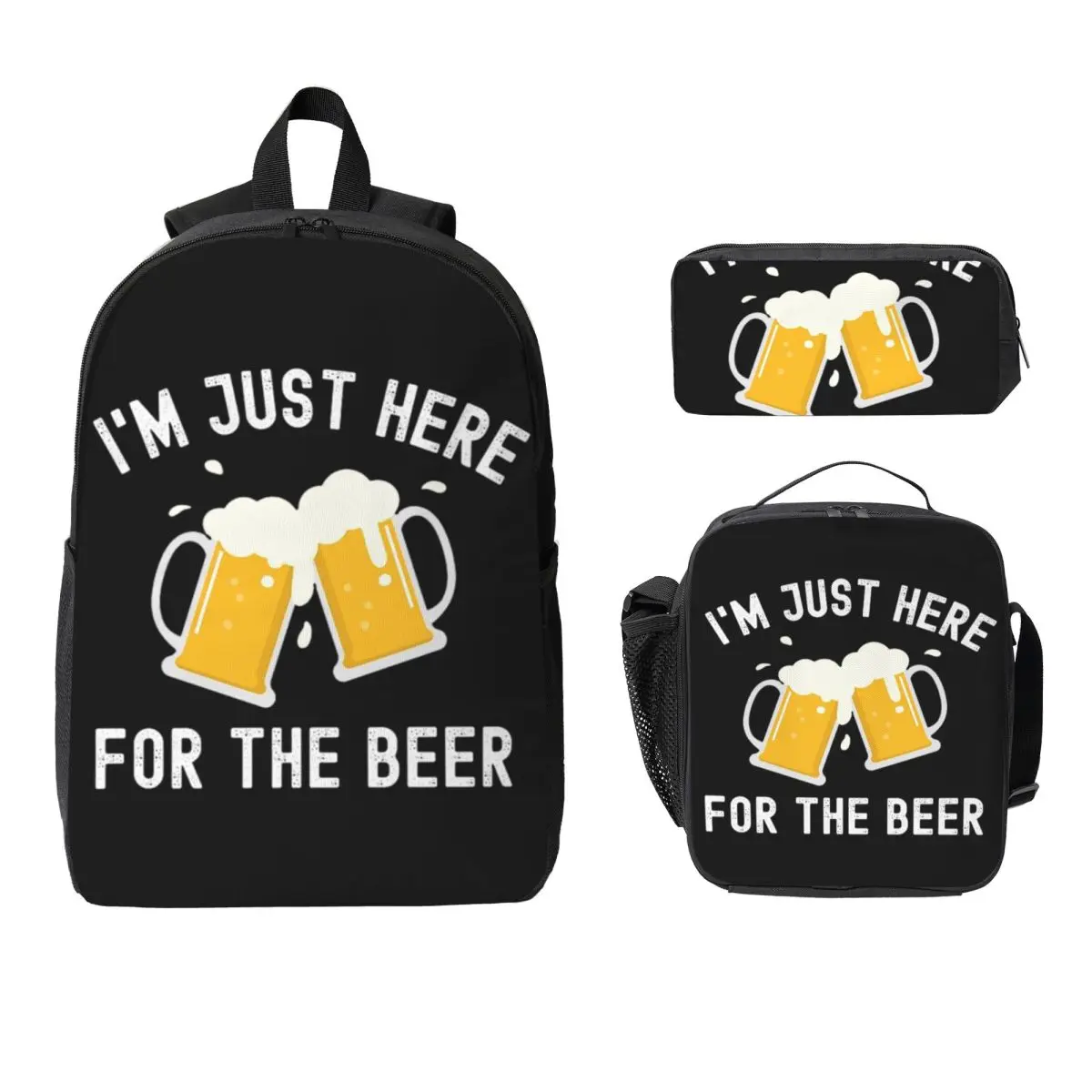 

I'm Just Here For The Beer By Bouras Backpack BookBag School Bag Laptop Shoulder Bags 3ps Insulated Lunch Bag Pencil Case