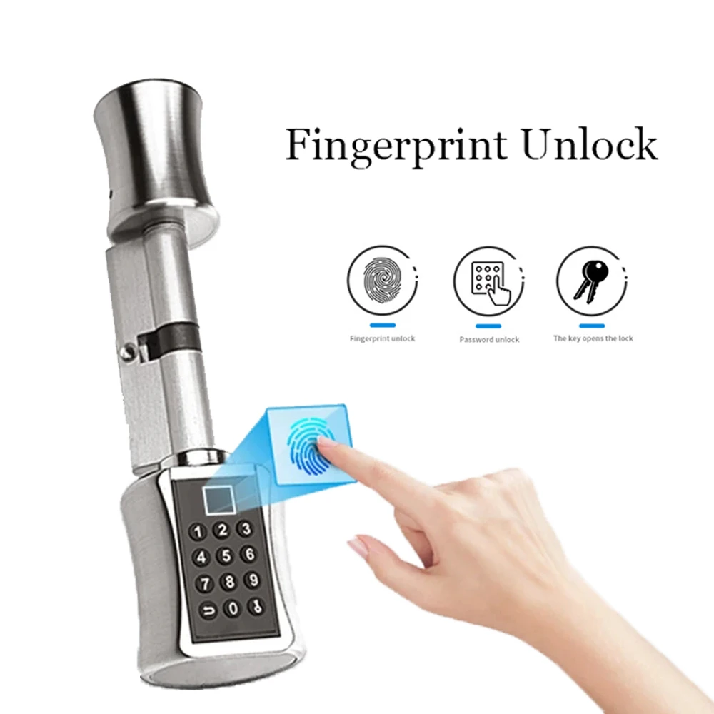 Fingerprint Smart Cylinder Lock Password Biometric Electronic Door Lock with Code Digital Keypad Home Intelligent Lock