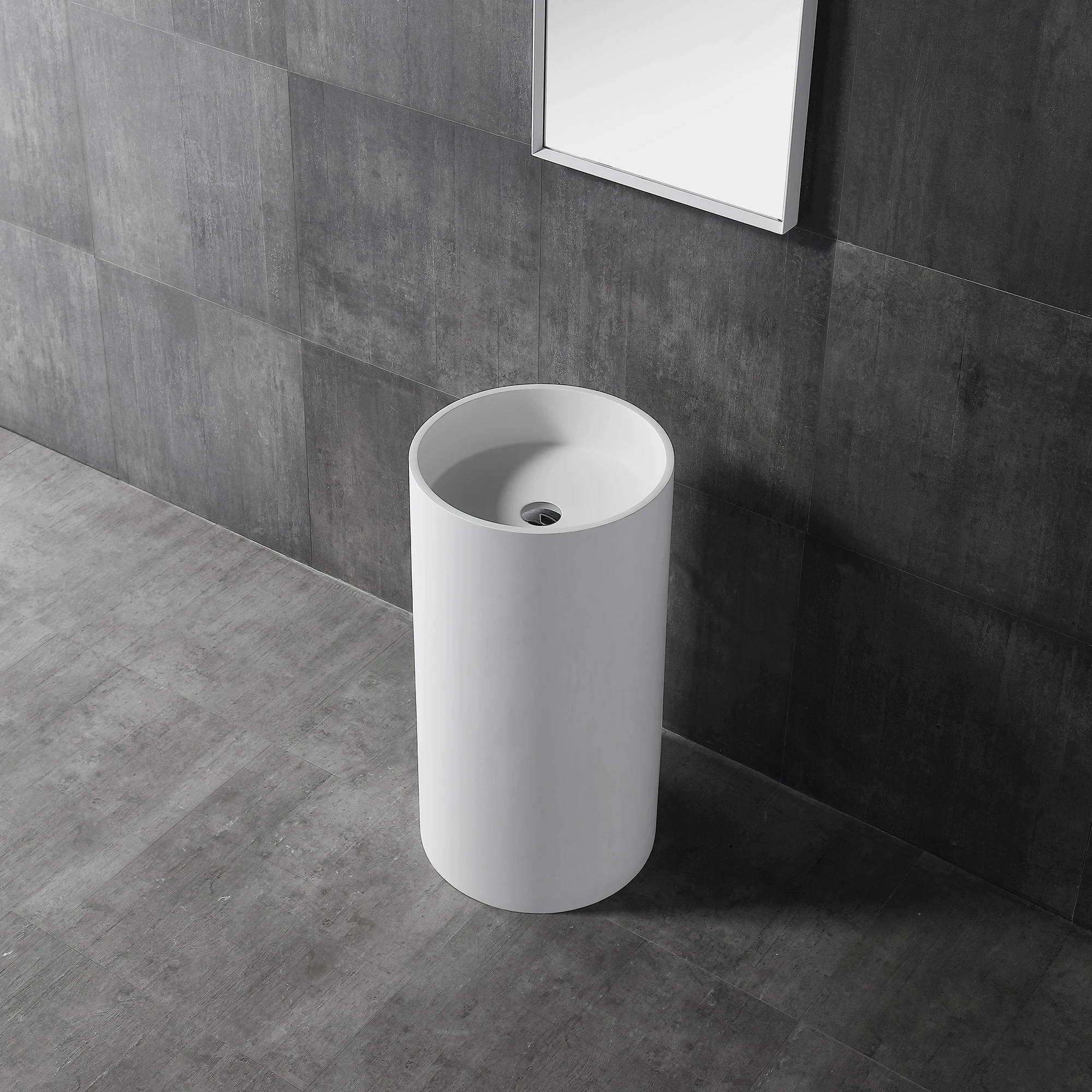 2025 مصنع OEM شكل دائري الحمام غسل حوض اليد قائما بذاته يلقي الراتنج الفن بالوعة