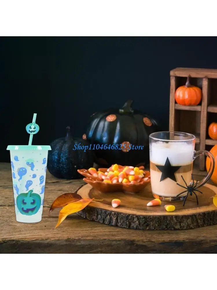 

Halloween Drinkware 710ml Efficient Plastic Cup Color Shifting Covers Straw Sustainable