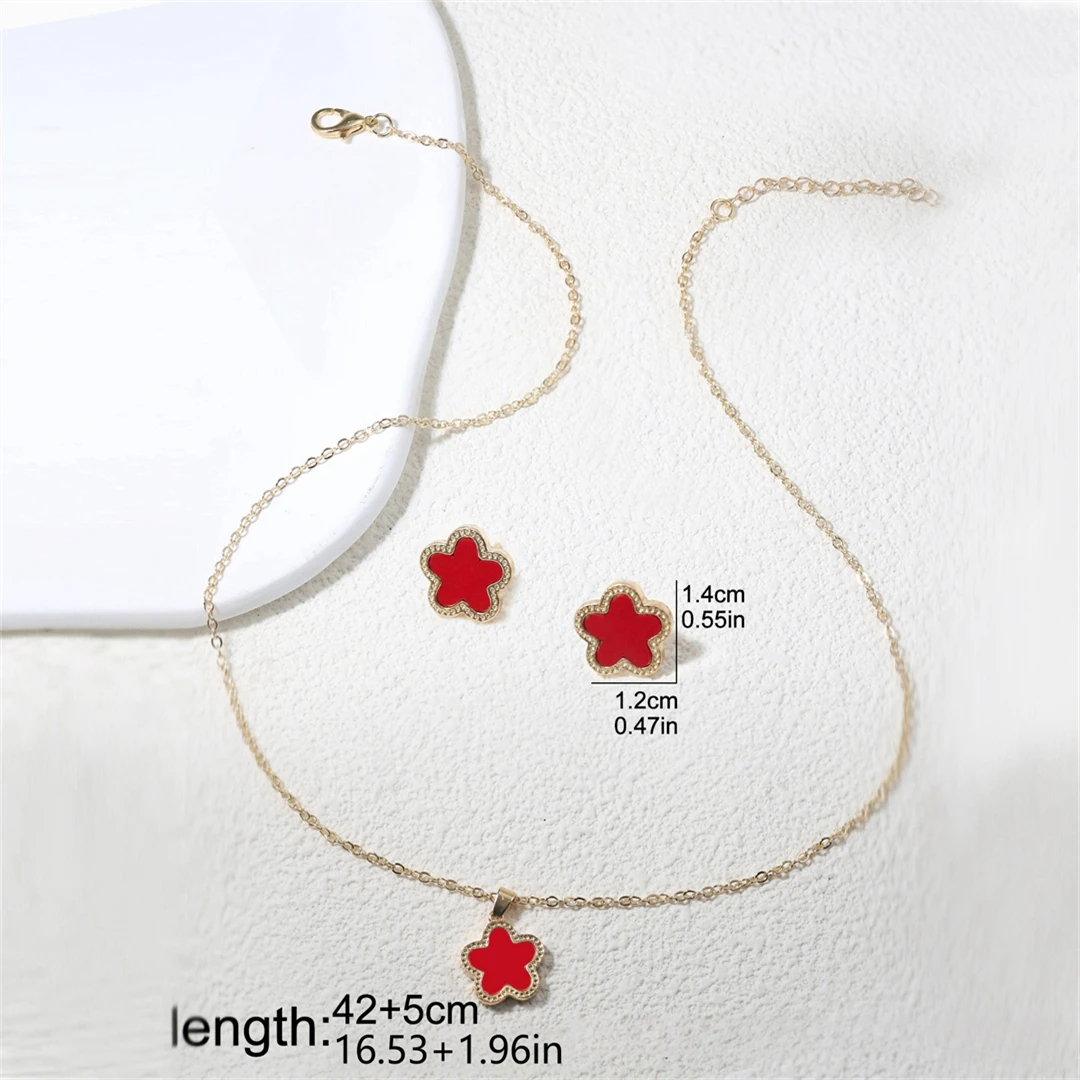 2Pcs Luxury Five Leaf Flower Pendant Jewelry Set for Women Gift Fashion Trendy Women Clover Necklace Earring Jewelry