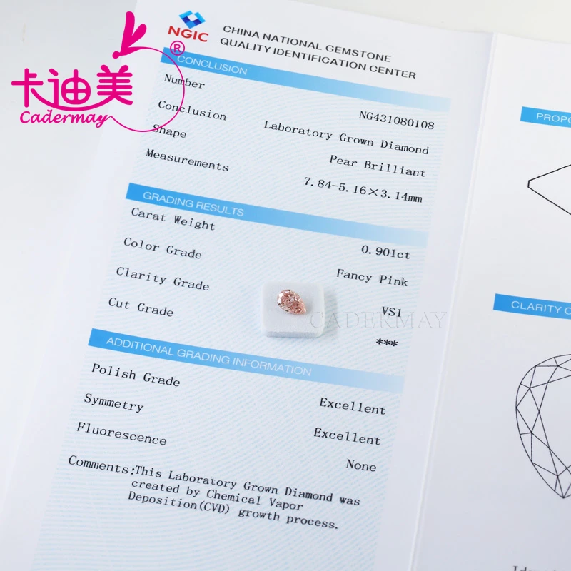 Pear Shape Pink Color VS1 Clarity CVD Lab Grown Diamond Loose Stone With NGIC Certificate For Wedding Fine Jewelry Making