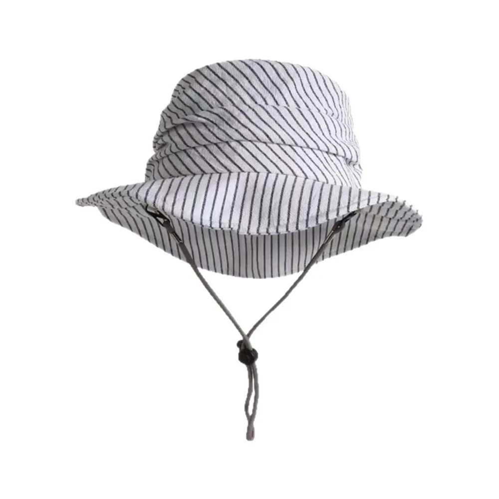 

Korean Foldable Women Bucket Hat Spring Summer Wide Brim Fisherman Caps Visor Striped Sun Hat Unisex