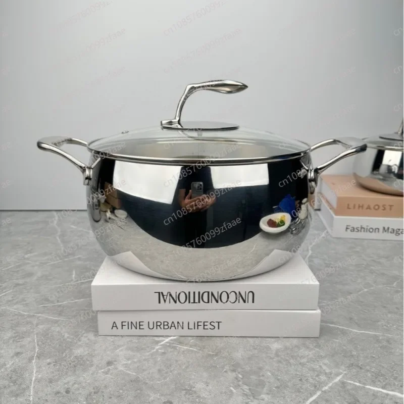 Three-layer steel integrated forming soup pot, multi-purpose pot for stewing and soup, cast steel anti-scalding handle