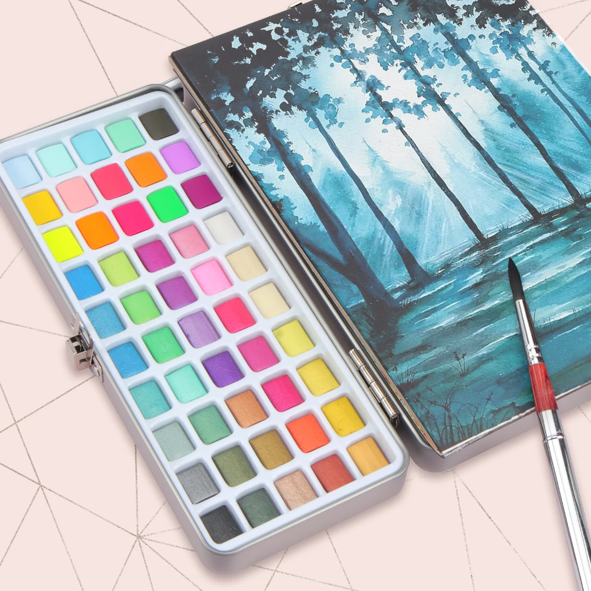 Seamiart 50/72/90/100 Farben, festes Aquarellfarben-Set, einfache Neone-Glitzer-Aquarellpigmente zum Zeichnen, Kunst, Farbzubehör – Detail 10