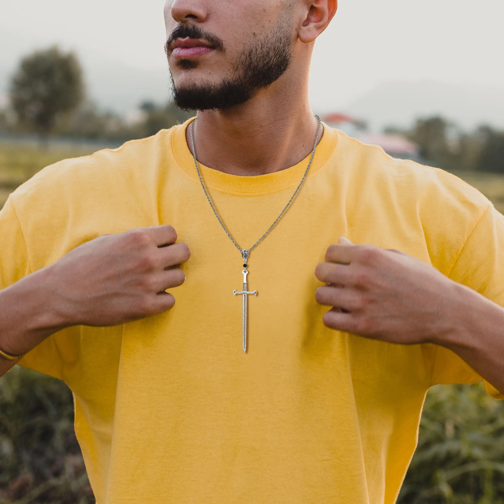Vnox Mens Punk Rock Sword Cross Pendant Necklaces, Retro Gothic Long Knife Necklace Hip Hop Jewelry for Women Teens