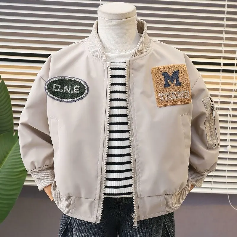 

Boys' Baseball Jacket Spring Autumn New Casual Stand Collar Zipper Coat Children's Leisure Outerwear for Kids